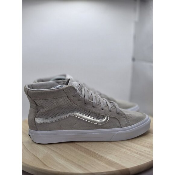 VANS Sk8 Hi Top Beige/Silver/White Suede Skate Shoes Men 7.5 Women 9.5 - Picture 3 of 7